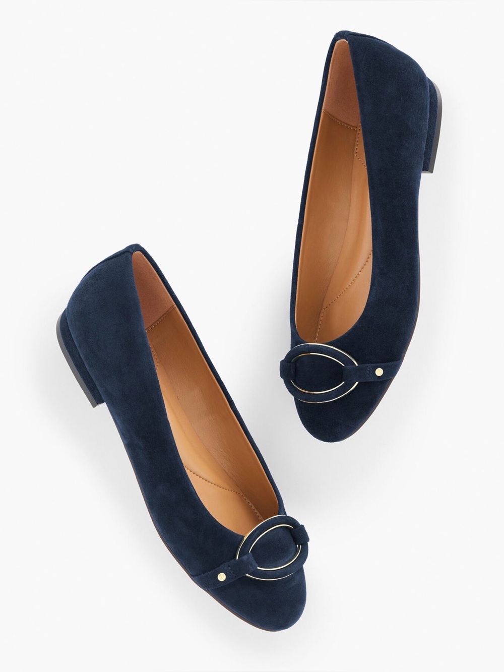Classic Buckle Navy Suede Round-Toe Ballet Flats Sz 6.5